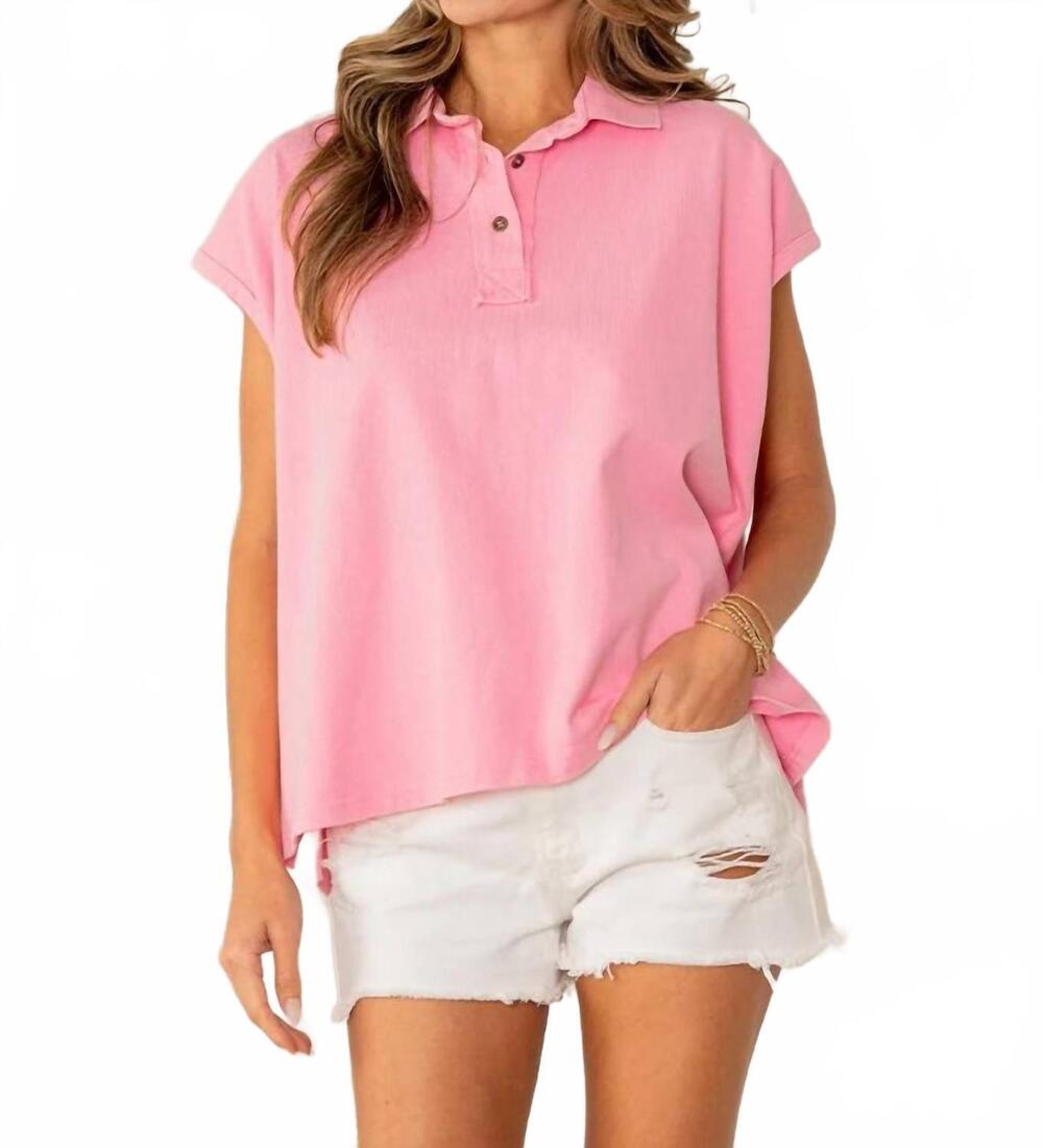 NEW SEW IN LOVE oversized cap sleeve polo top in pink